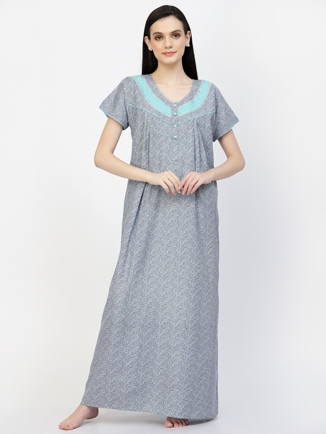 

Sweet Dreams Green Floral Printed Pure Cotton Maxi Nightdress