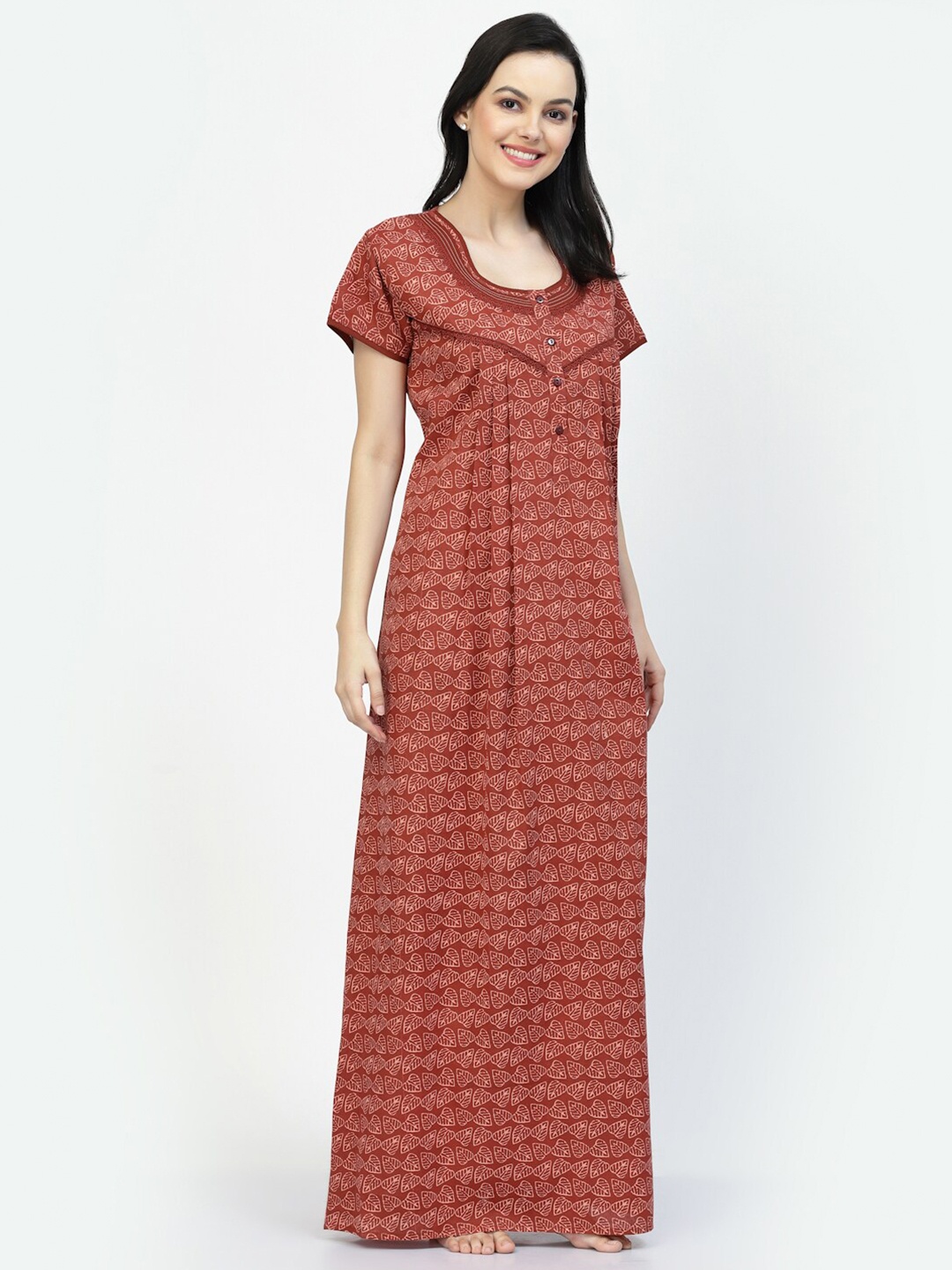 

Sweet Dreams Maroon Floral Printed Pure Cotton Maxi Nightdress