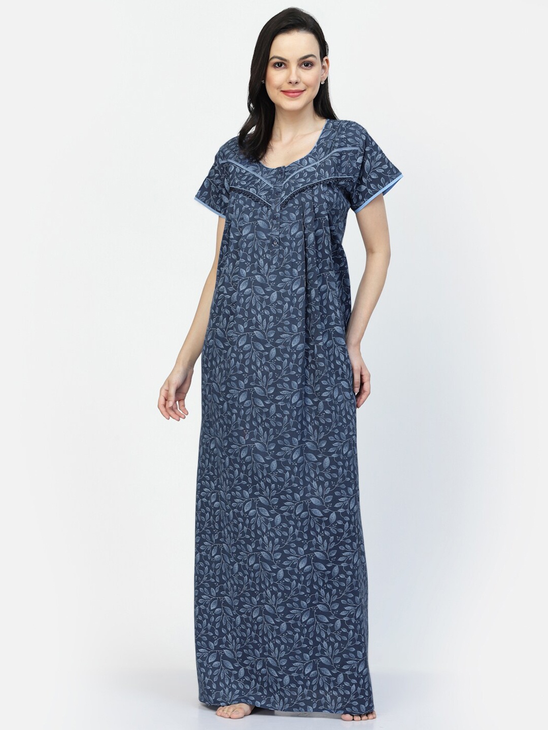 

Sweet Dreams Blue Tropical Printed Pure Cotton Maxi Nightdress