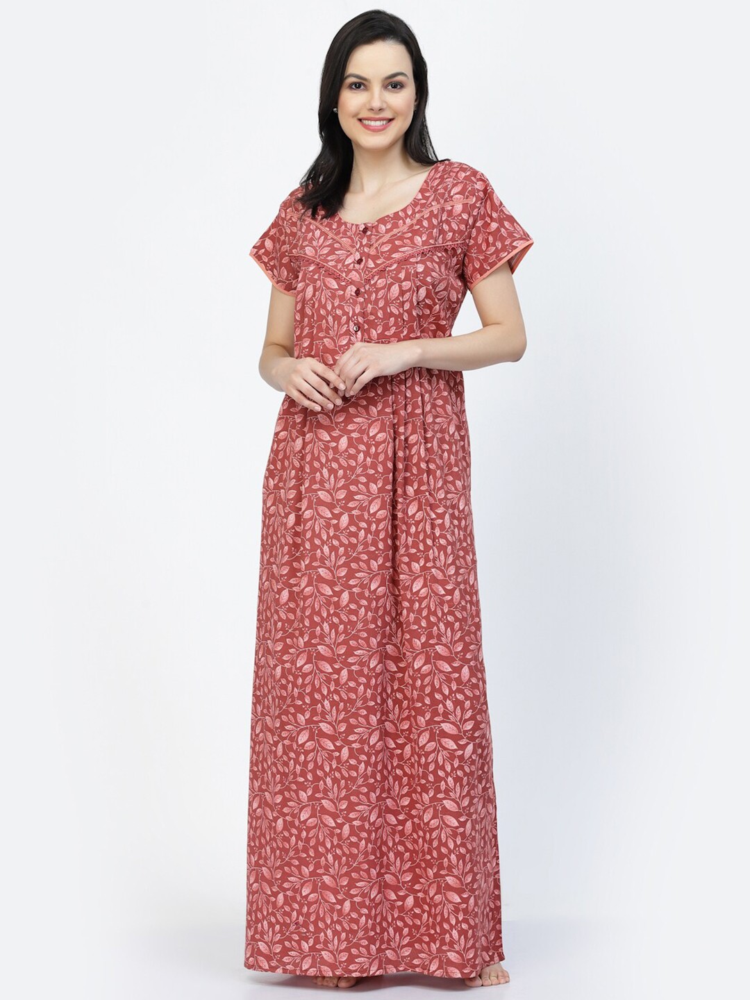 

Sweet Dreams Pink Floral Printed Pure Cotton Maxi Nightdress