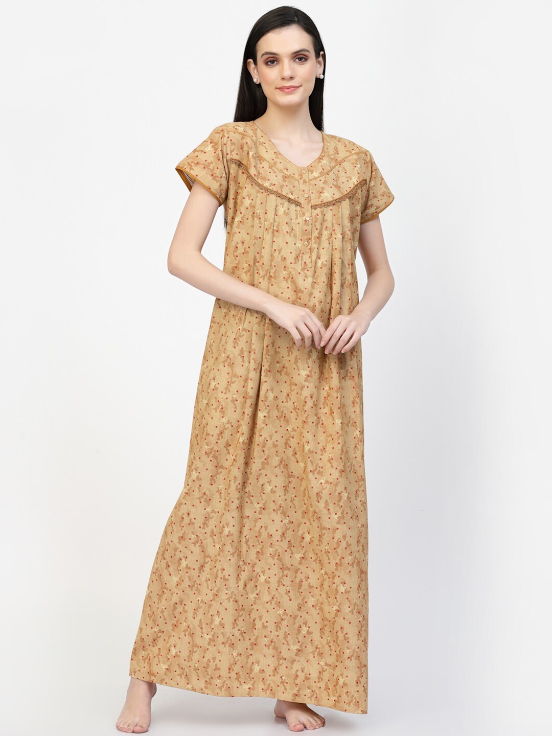 

Sweet Dreams Yellow Abstract Printed Pure Cotton Maxi Nightdress