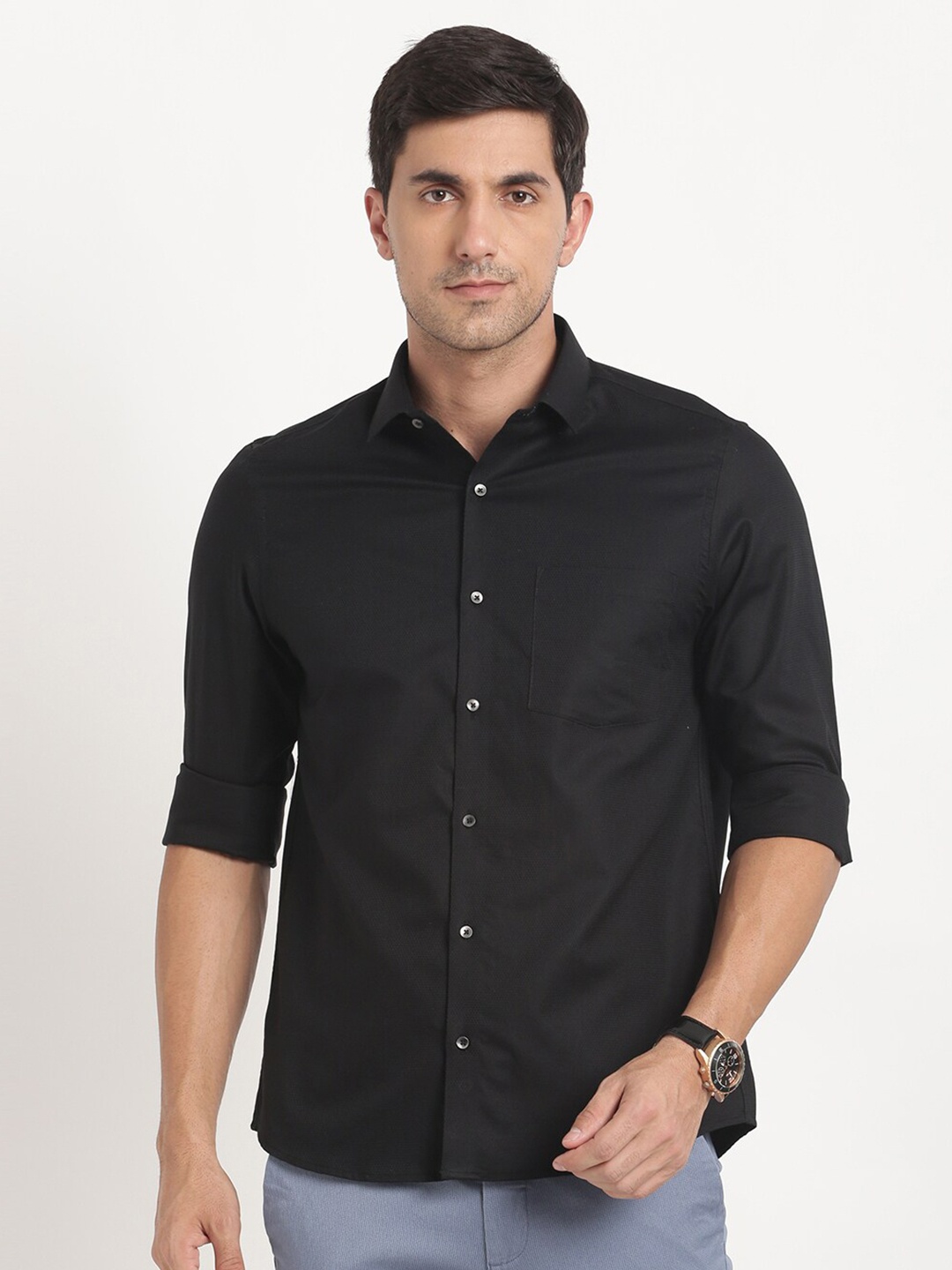 

Turtle Modern Slim Fit Pure Cotton Casual Shirt, Black