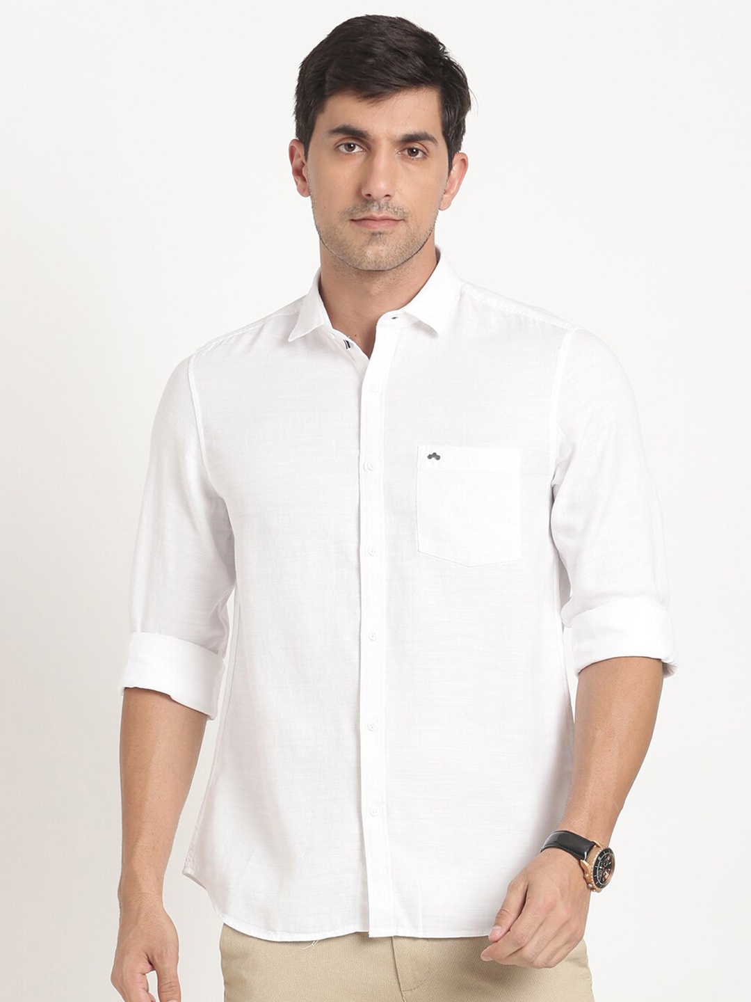 

Turtle Relaxed Slim Fit Opaque Pure Cotton Casual Shirt, White