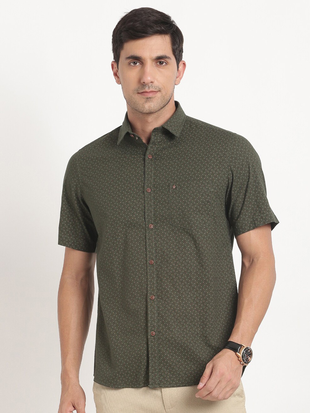 

Turtle Relaxed Slim Fit Cotton Casual Shirt, Olive