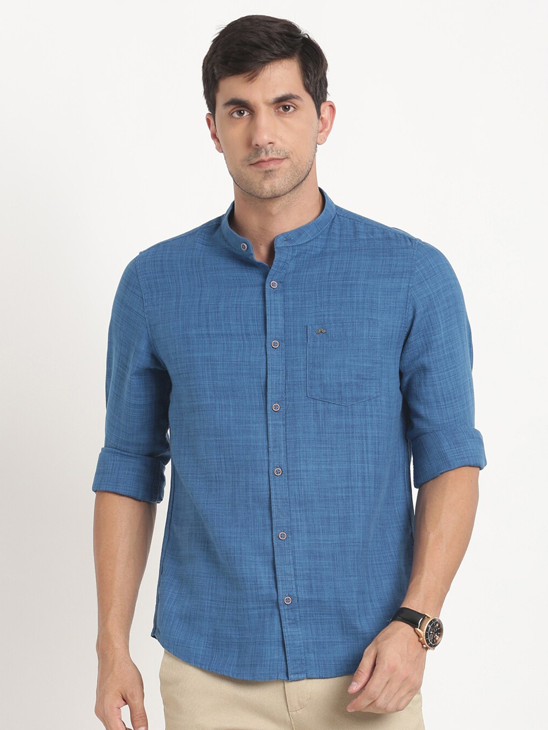 

Turtle Relaxed Slim Fit Mandarin Collar Opaque Casual Shirt, Blue