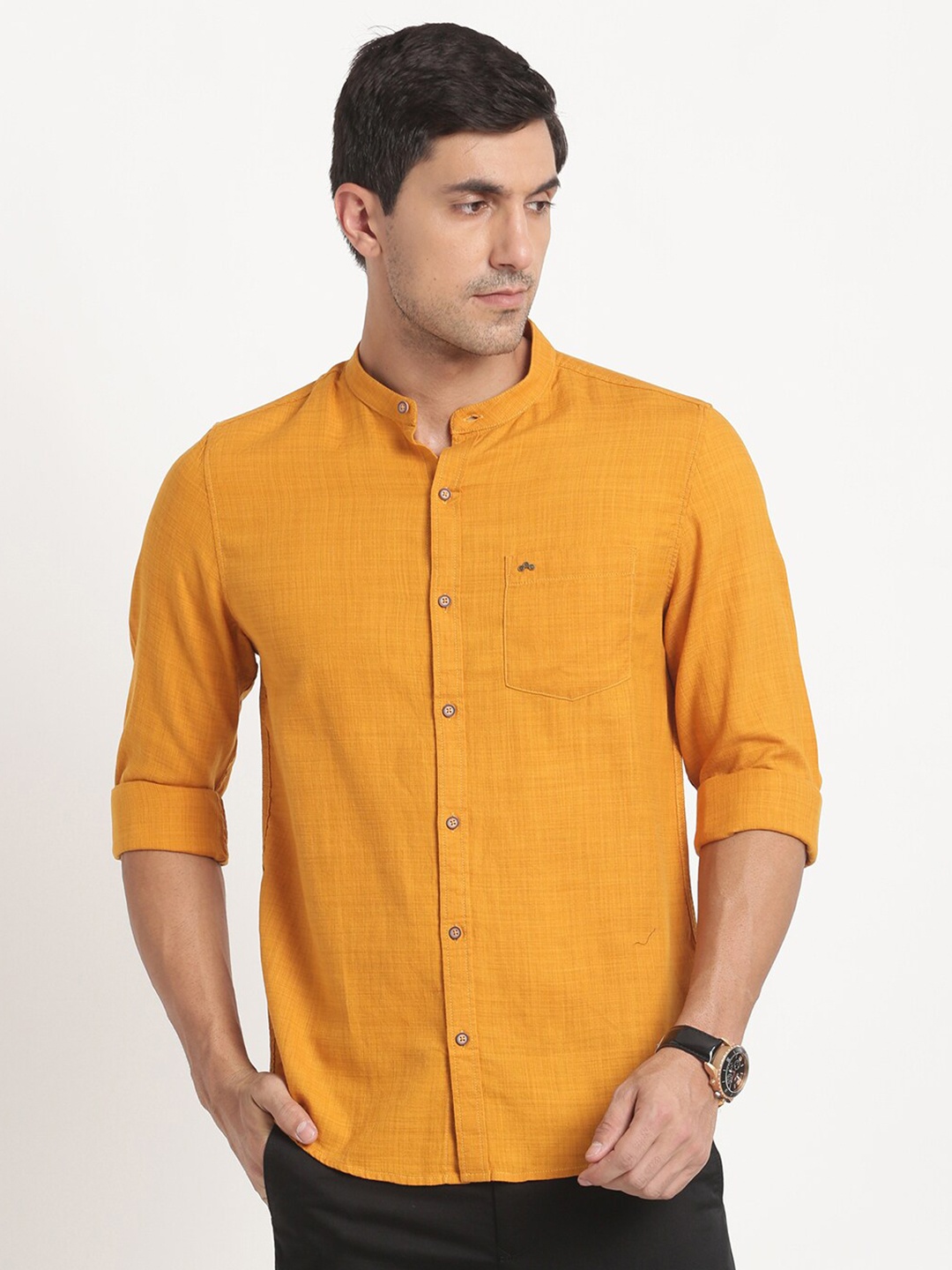 

Turtle Relaxed Slim Fit Mandarin Collar Opaque Casual Shirt, Mustard