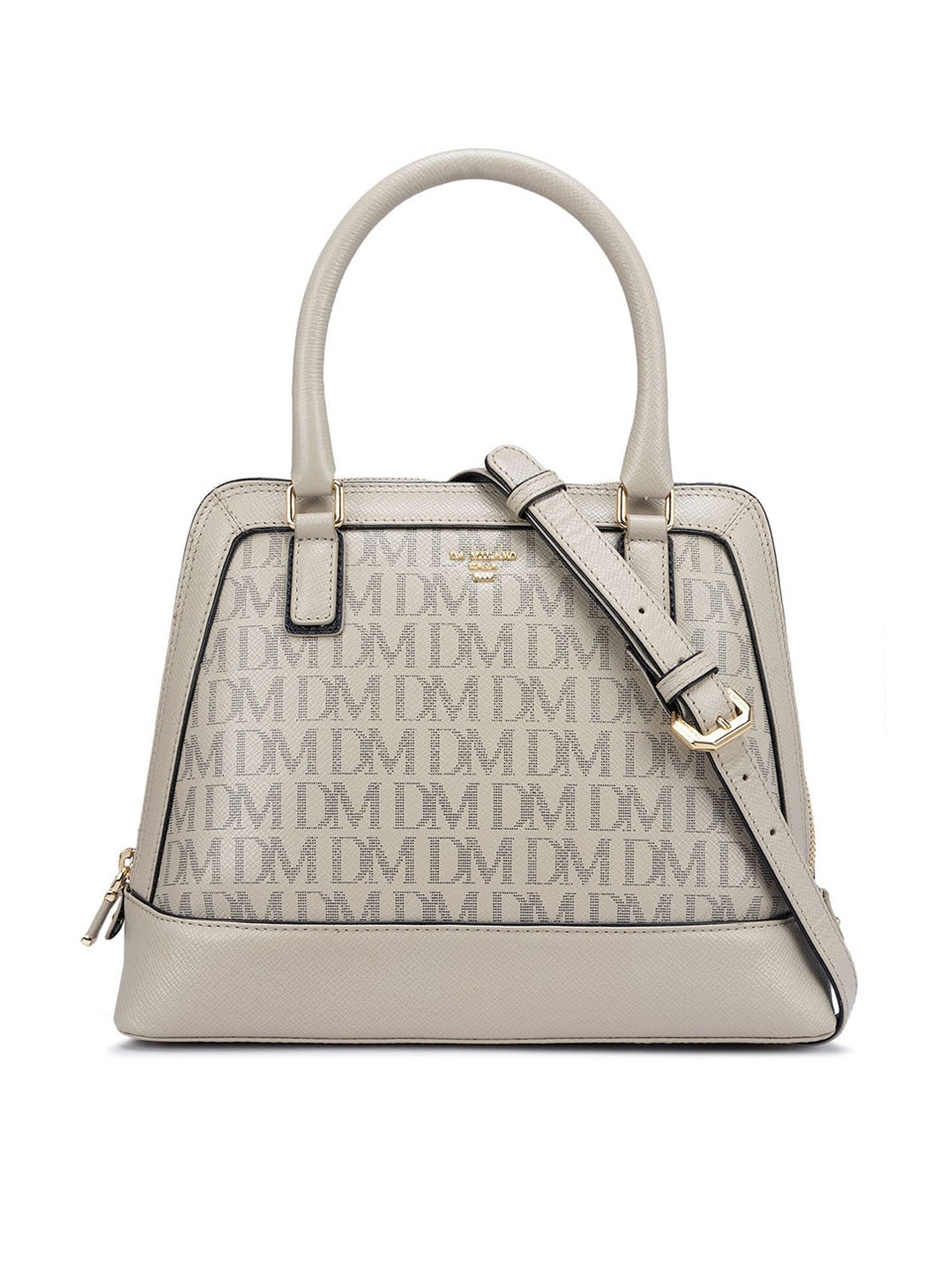

Da Milano Typography Printed Leather Structured Handheld Bag, Beige