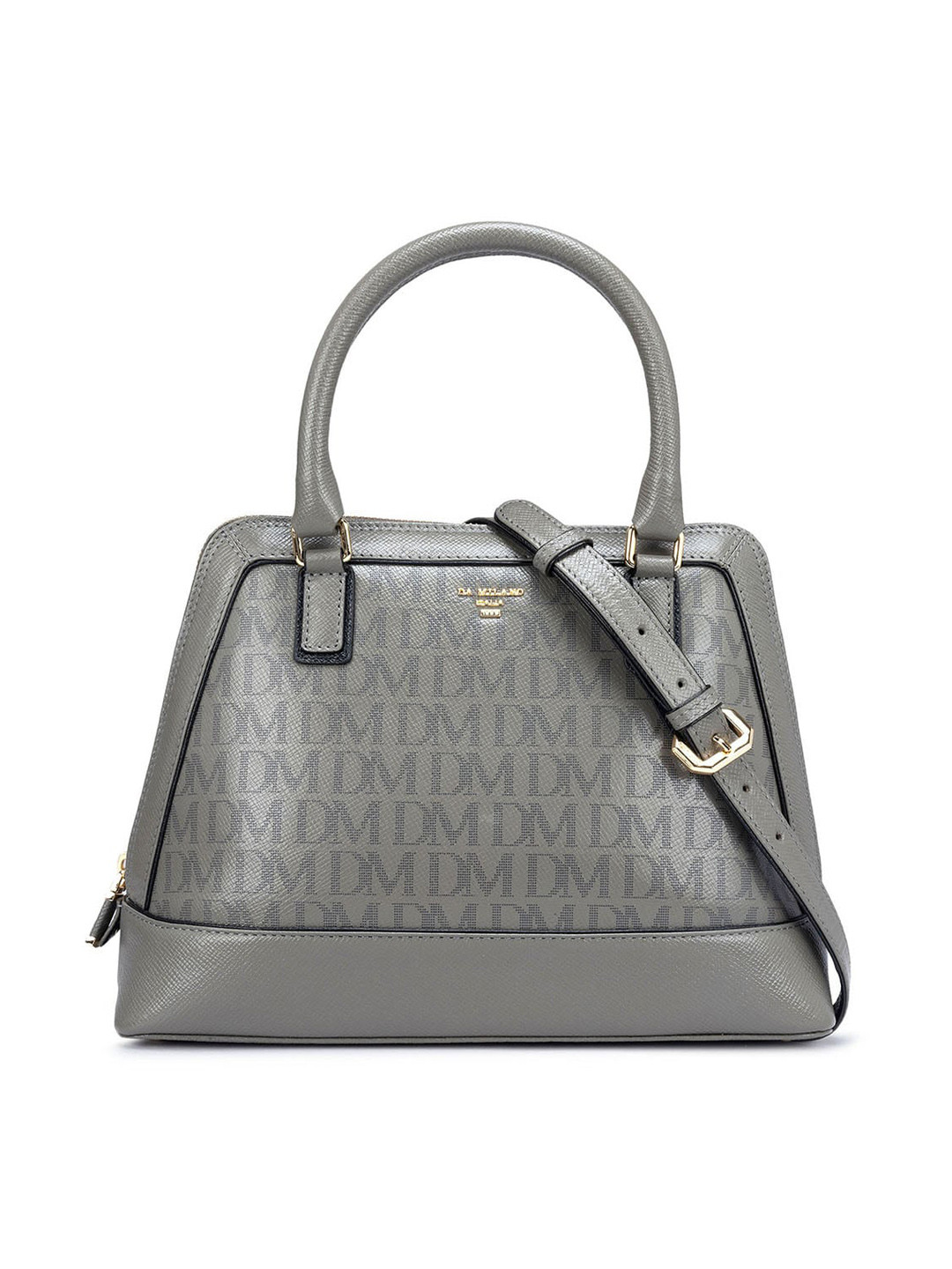 

Da Milano Typography Printed Leather Structured Handheld Bag, Grey