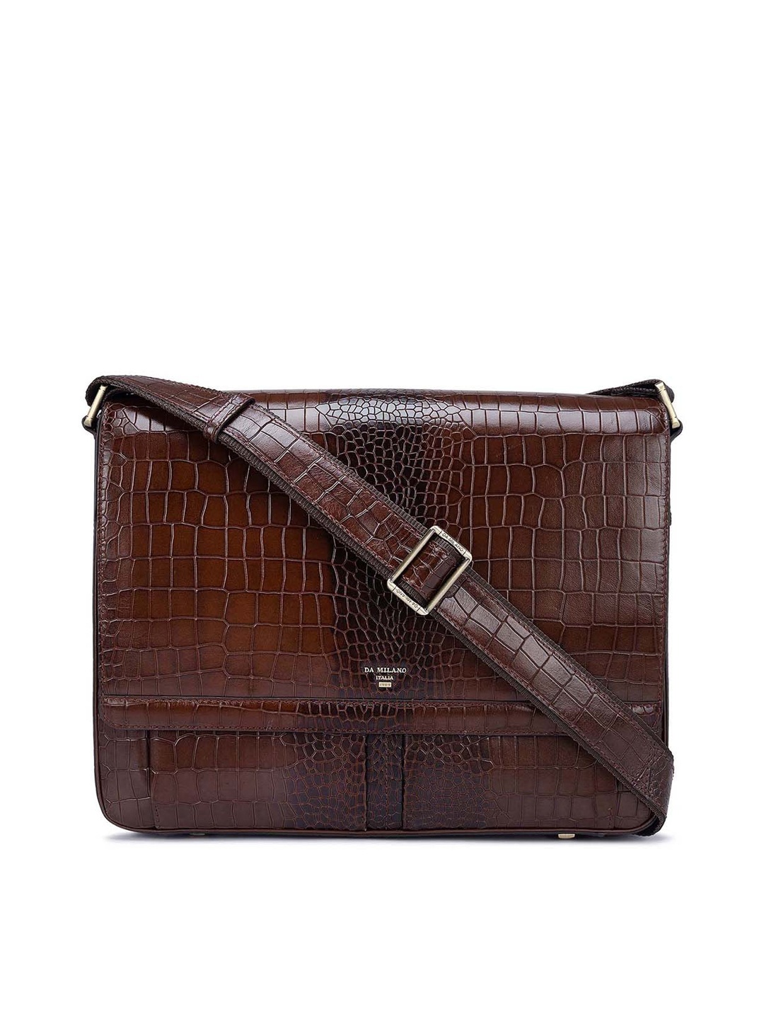 

Da Milano Textured Leather Structured Sling Bag, Brown