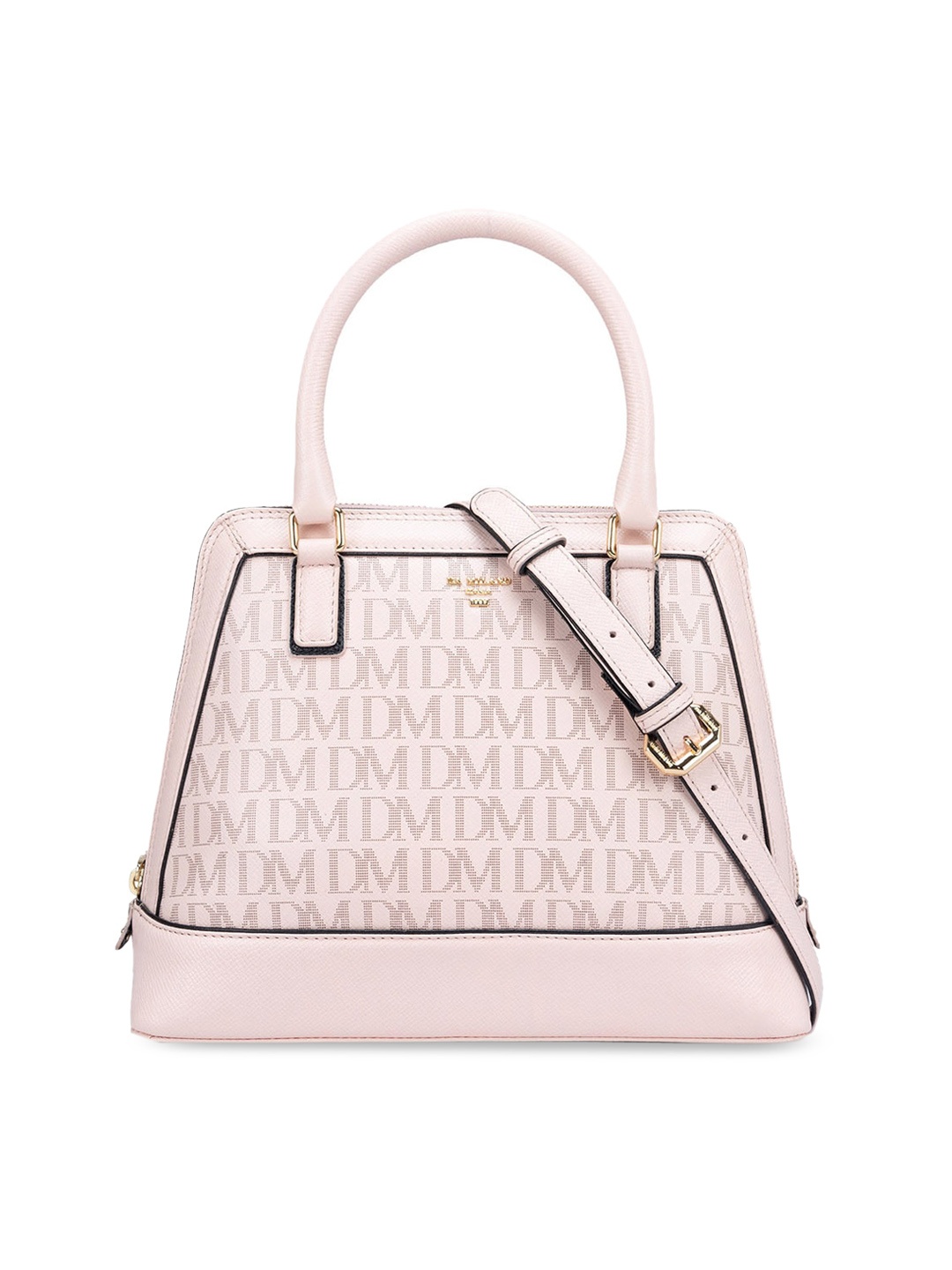 

Da Milano Typography Printed Leather Structured Handheld Bag, Pink