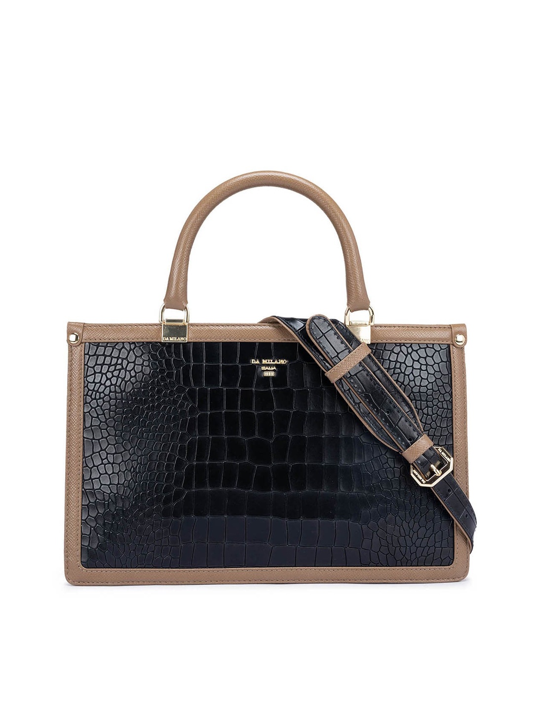 Da Milano Textured Leather Structured Handheld Bag, Black