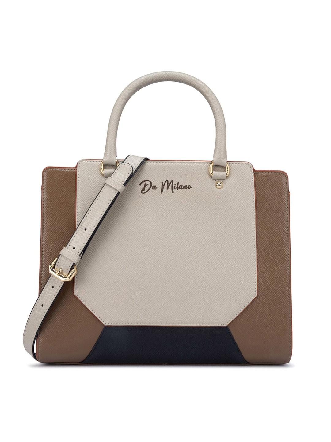

Da Milano Colourblocked Leather Structured Handheld Bag, Brown