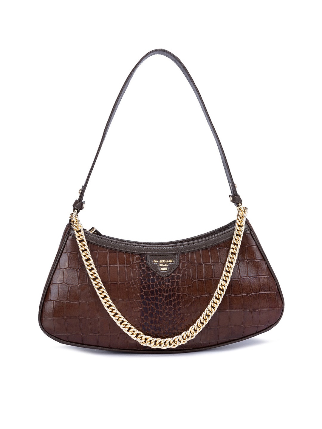 

Da Milano Textured Leather Half Moon Hobo Bag, Brown