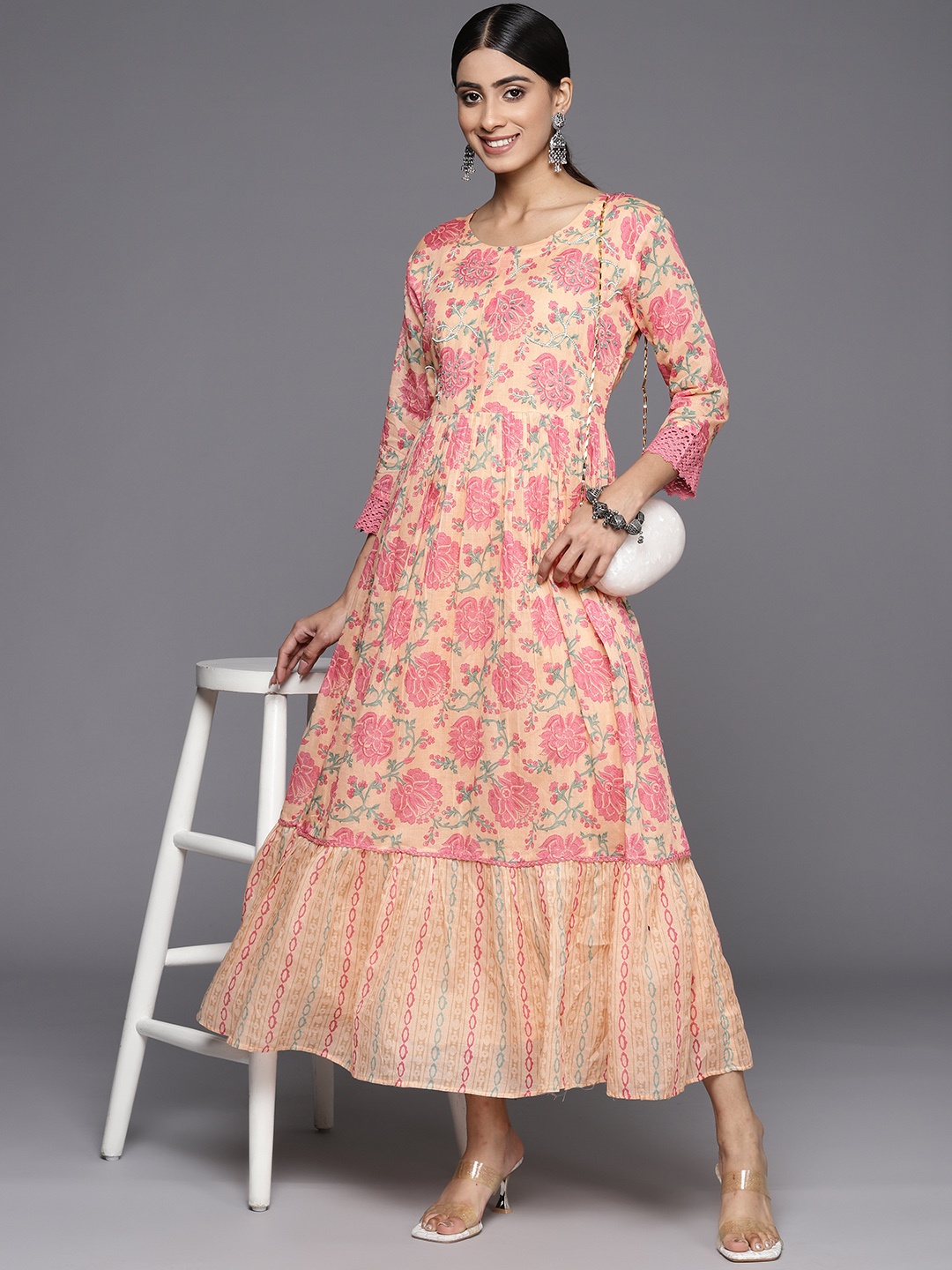 

Varanga Floral Printed Maxi Dress, Beige