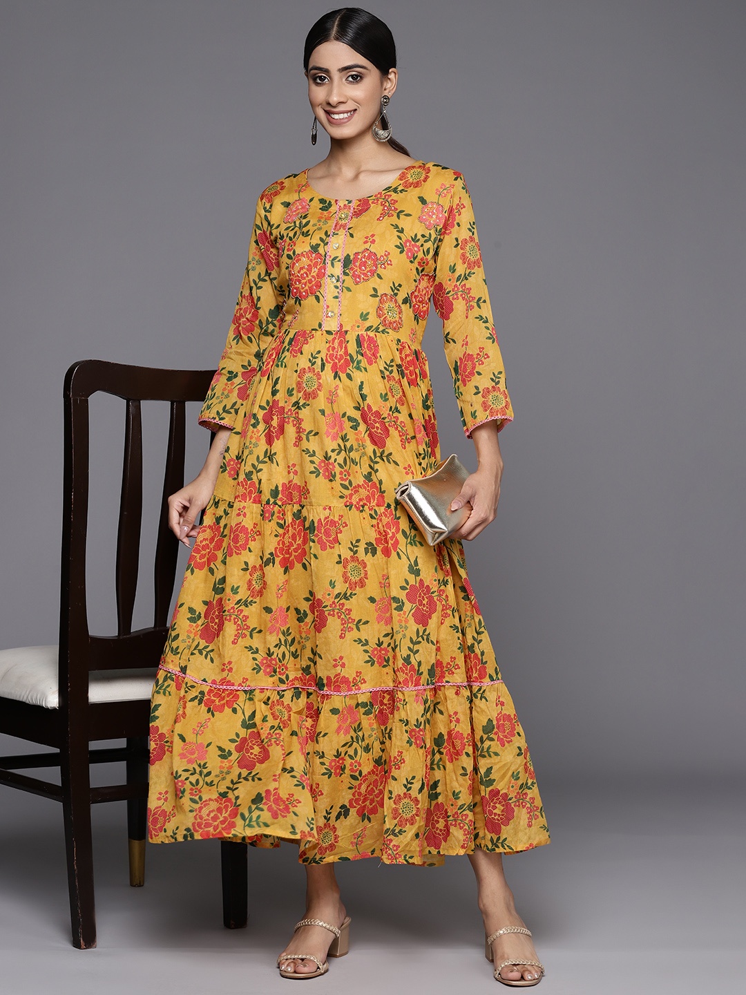 

Varanga Floral Printed Maxi Dress, Yellow