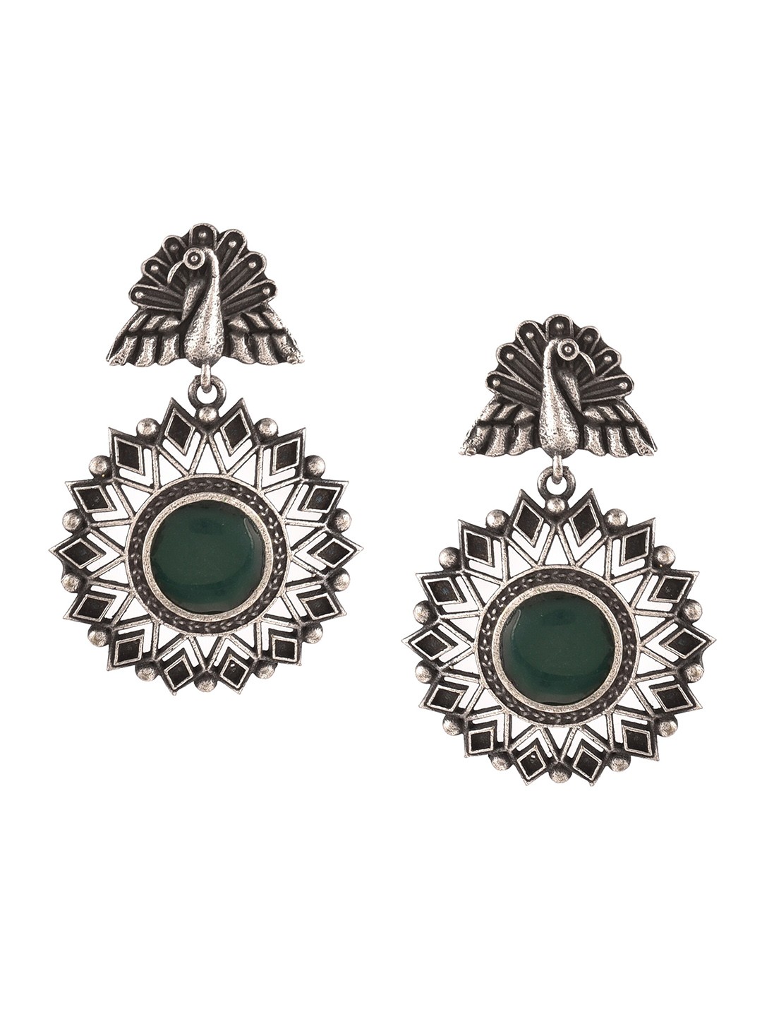 

Infuzze Silver-Plated Circular Oxidised Drop Earrings