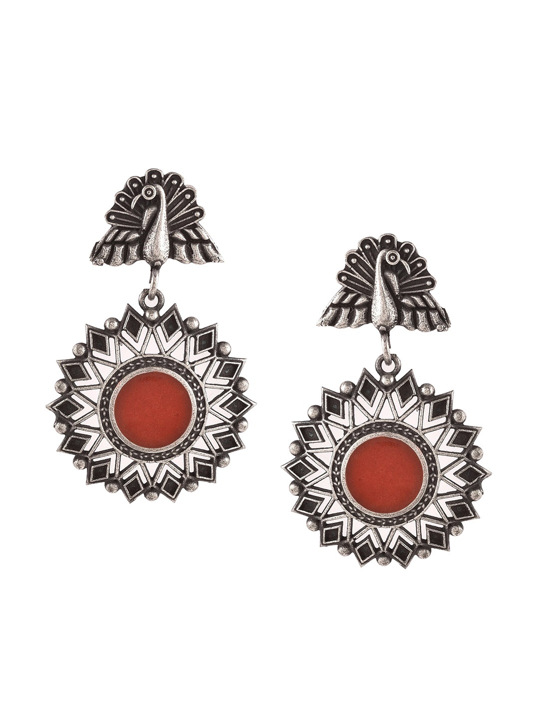 

Infuzze Silver-Plated Contemporary Oxidised Drop Earrings