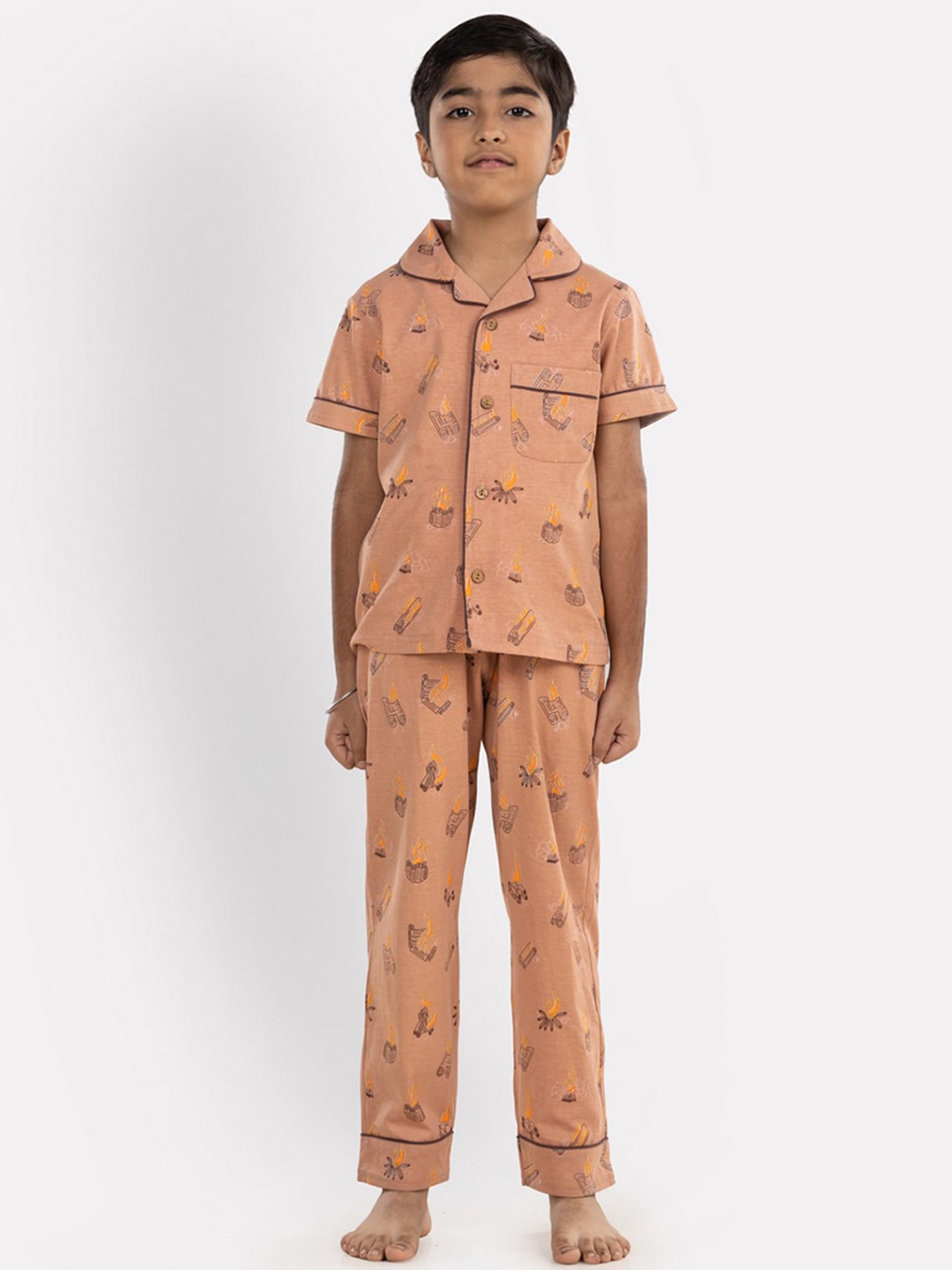 

Growing Tree Kids Conversational Printed Pure Cotton Night Suit, Brown