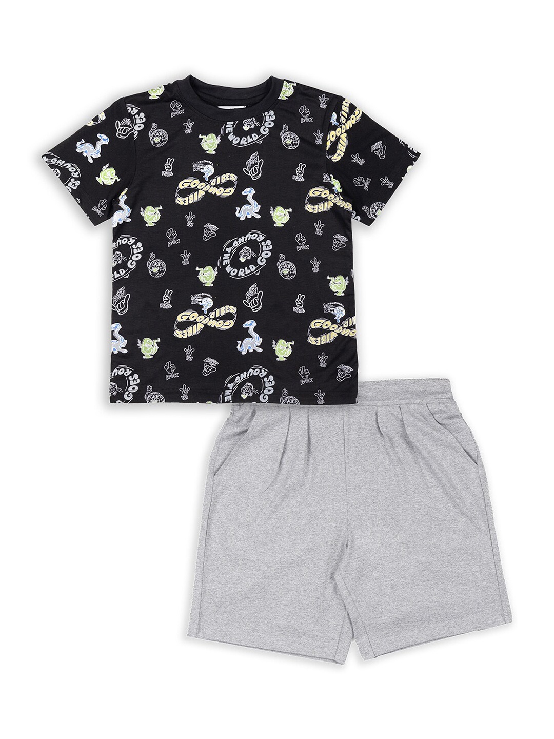 

Growing Tree Kids Printed T-shirt With Shorts, Black