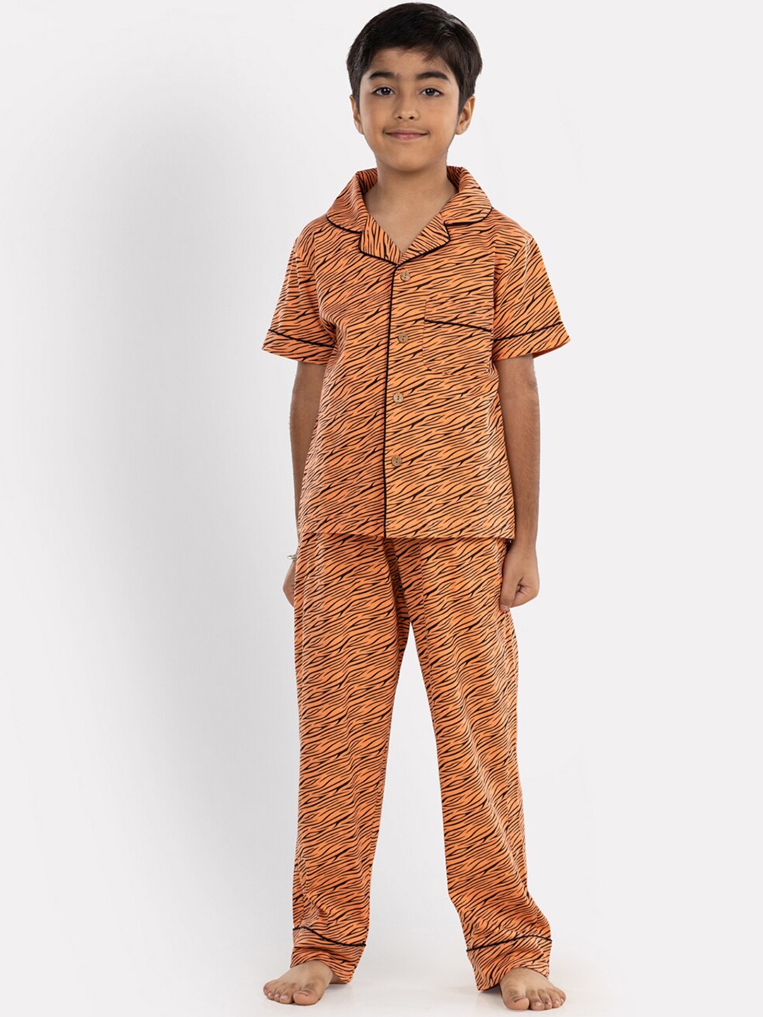 

Growing Tree Kids Abstract Printed Pure Cotton Night Suit, Orange