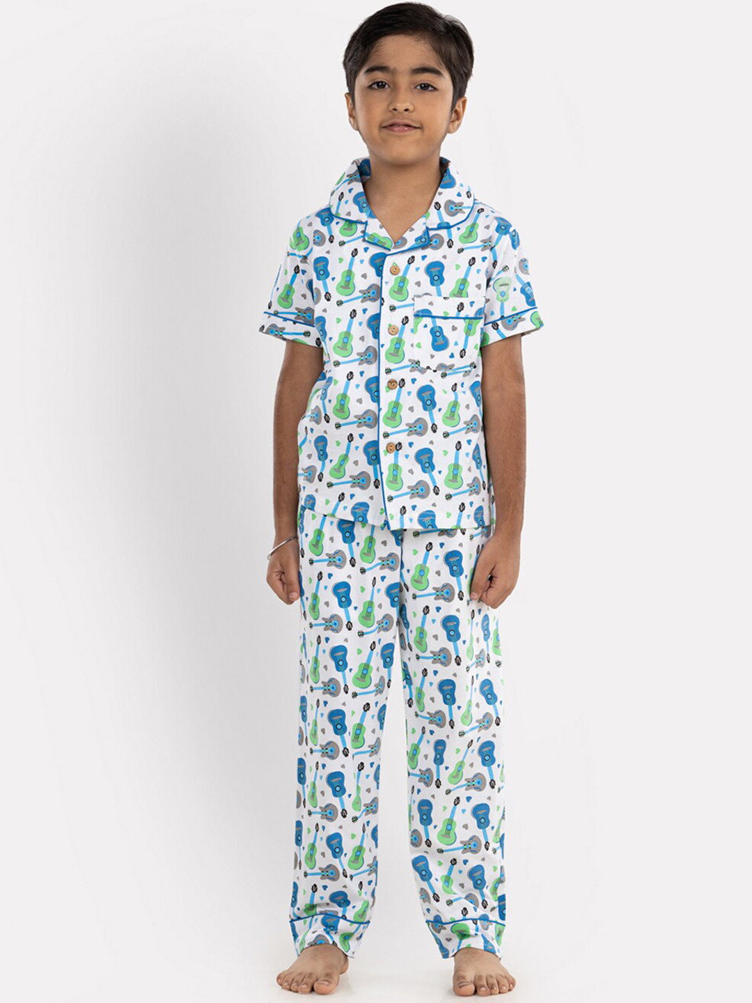 

Growing Tree Kids Conversational Printed Pure Cotton Night Suit, White