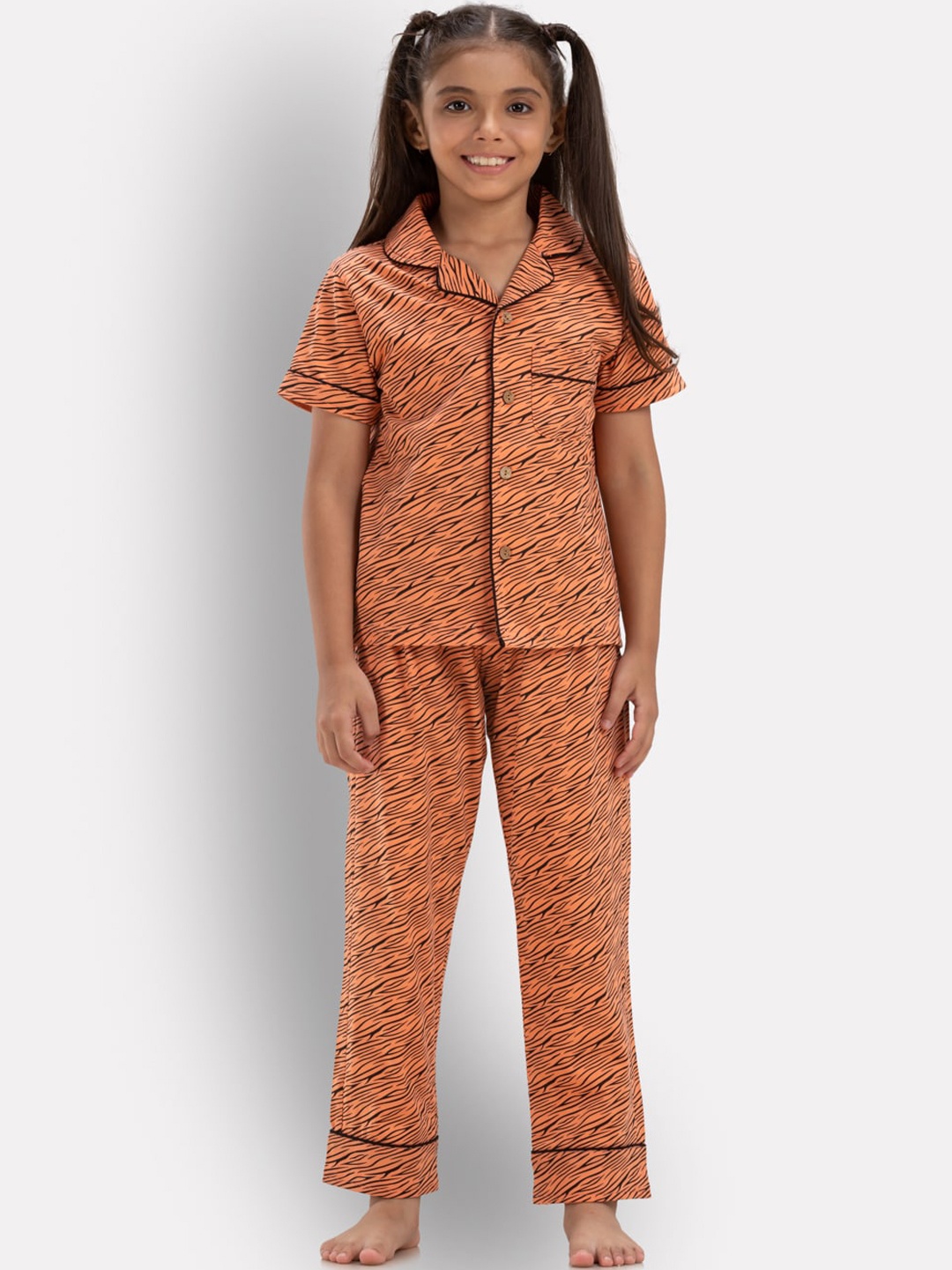 

Growing Tree Kids Abstract Printed Pure Cotton Night Suit, Orange