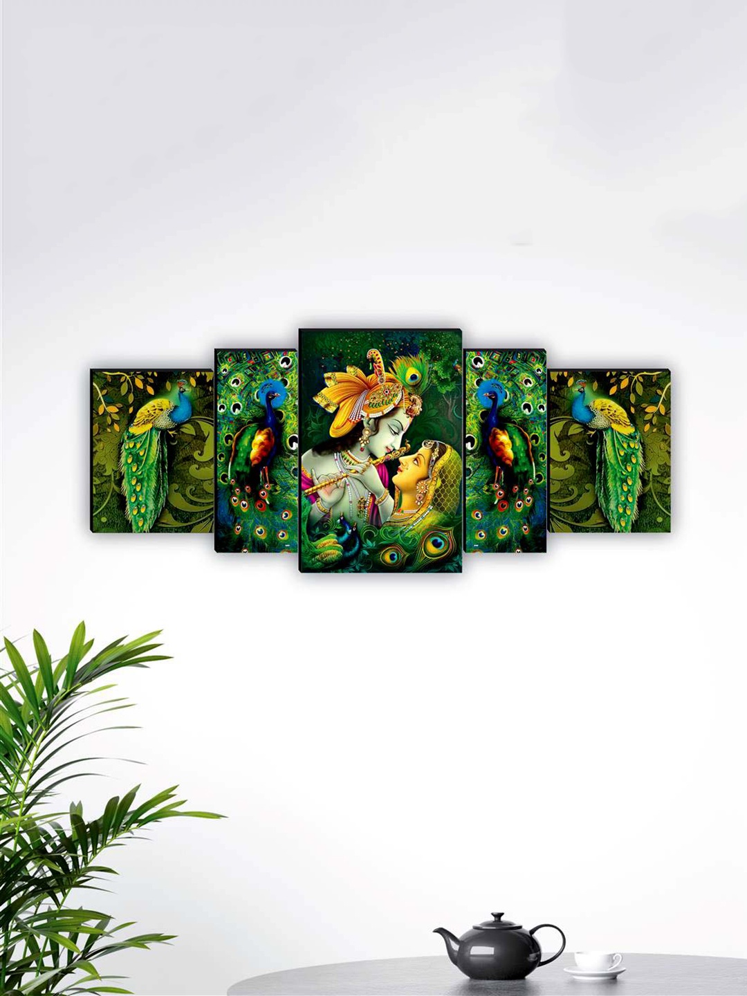 

SAF Green & Blue 5 Pieces Lord Radha Krishna Framed Waterproof Wall Art