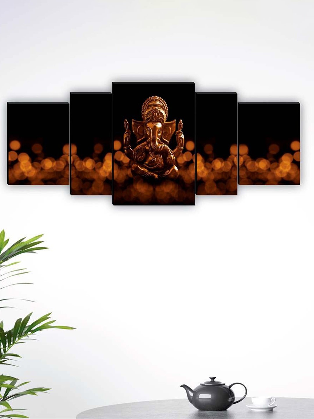 

SAF Black & Brown 5 Pieces Lord Ganesha Framed Wall Art Painting