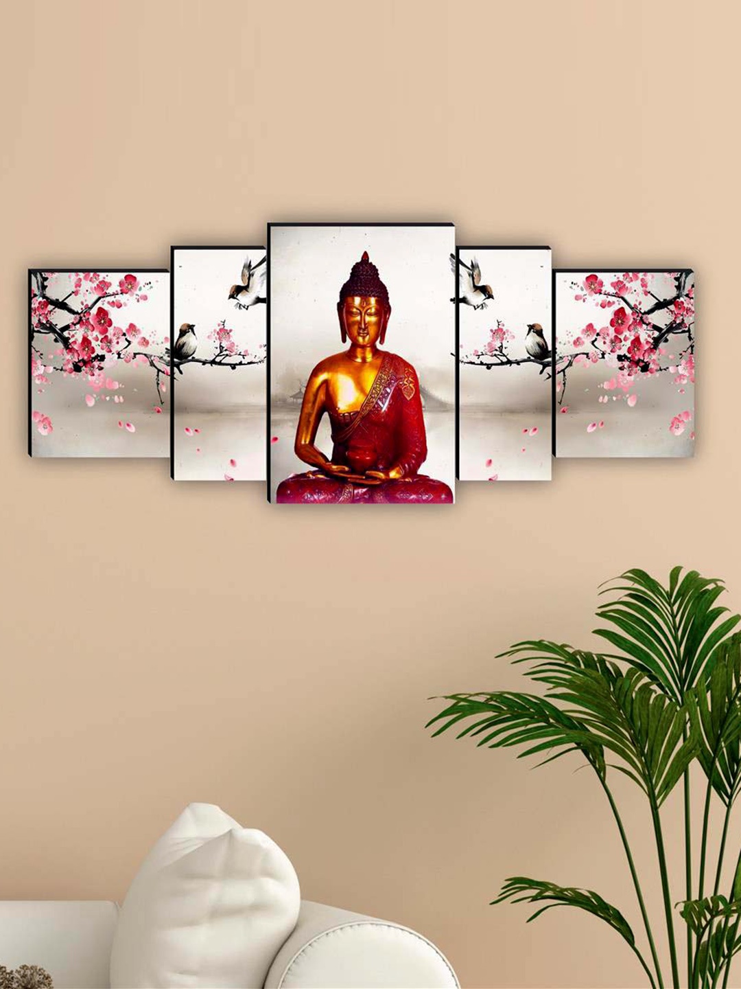 

SAF White & Pink 5 Pieces Lord Buddha Waterproof Framed Wall Art