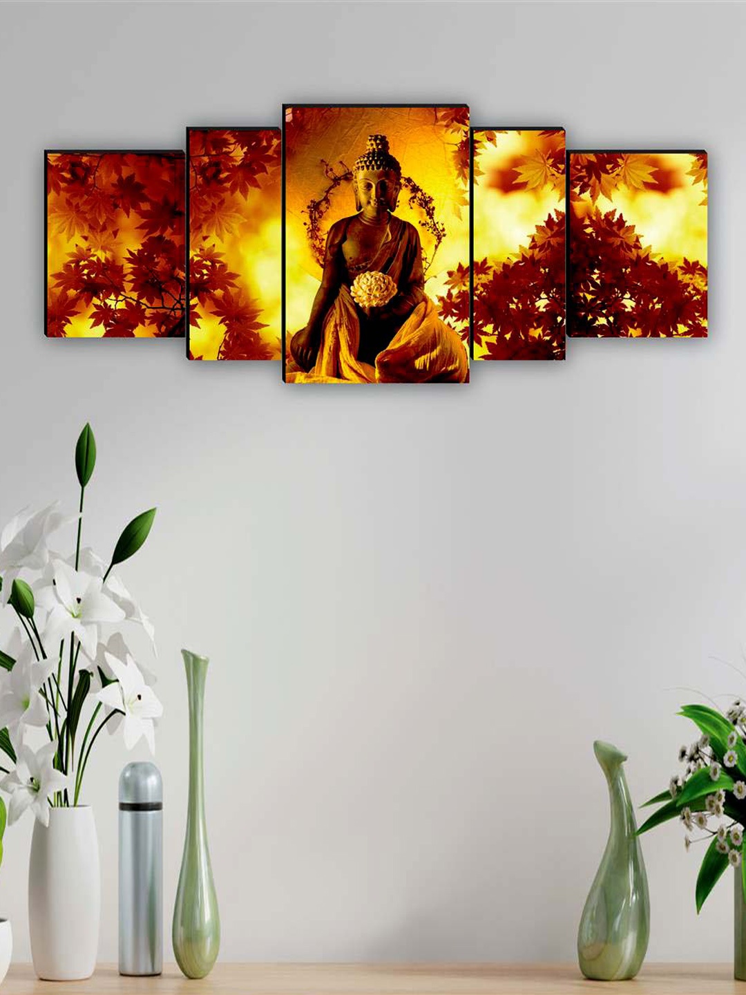 

SAF Brown & Yellow 5 Pieces Lord Buddha Framed Wall Art