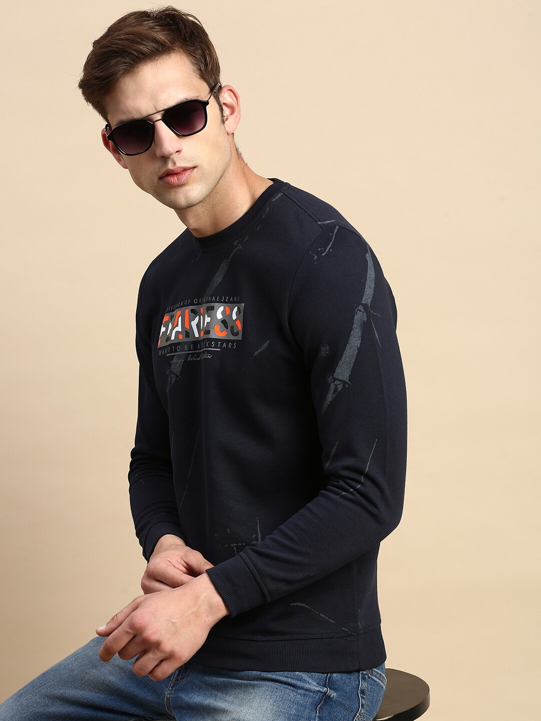 

SHOWOFF Typography Printed Cotton Sweatshirt, Navy blue