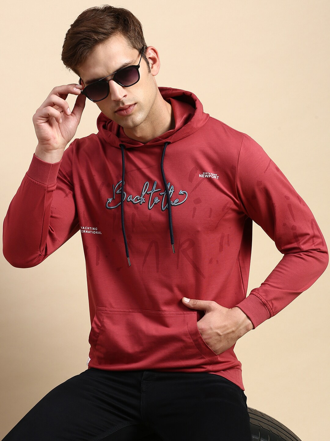 

SHOWOFF Typography Printed Hooded Cotton Sweatshirt, Maroon