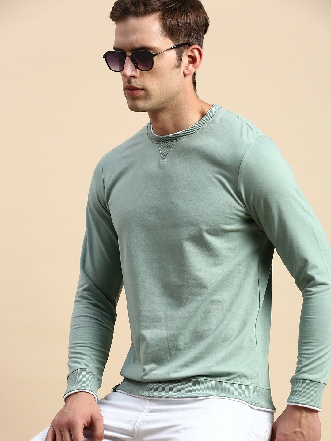 

SHOWOFF Round Neck Cotton Pullover Sweatshirt, Sea green