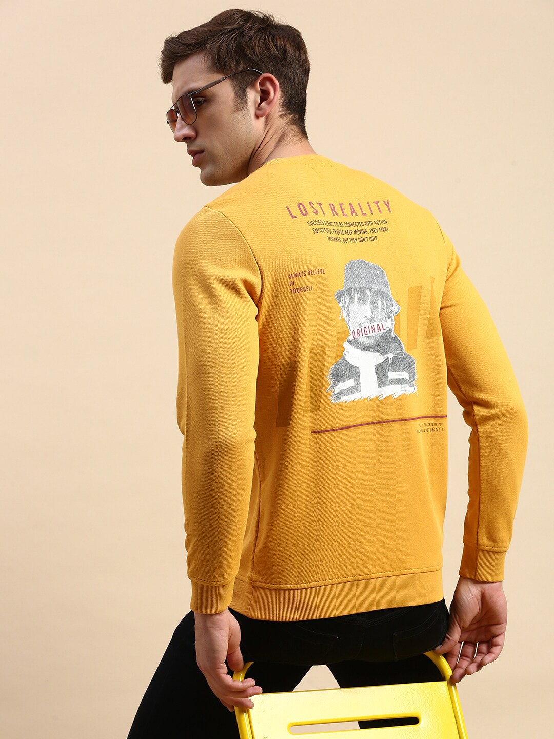 

SHOWOFF Typography Printed Cotton Sweatshirt, Yellow