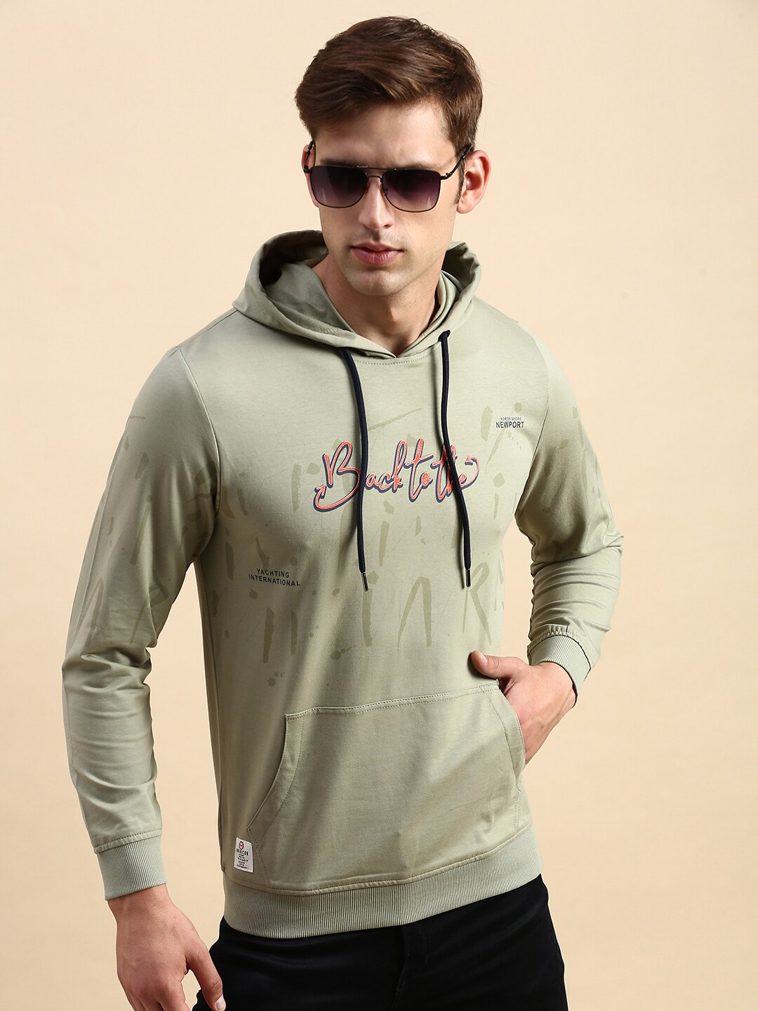 

SHOWOFF Typography Printed Hooded Cotton Sweatshirt, Olive