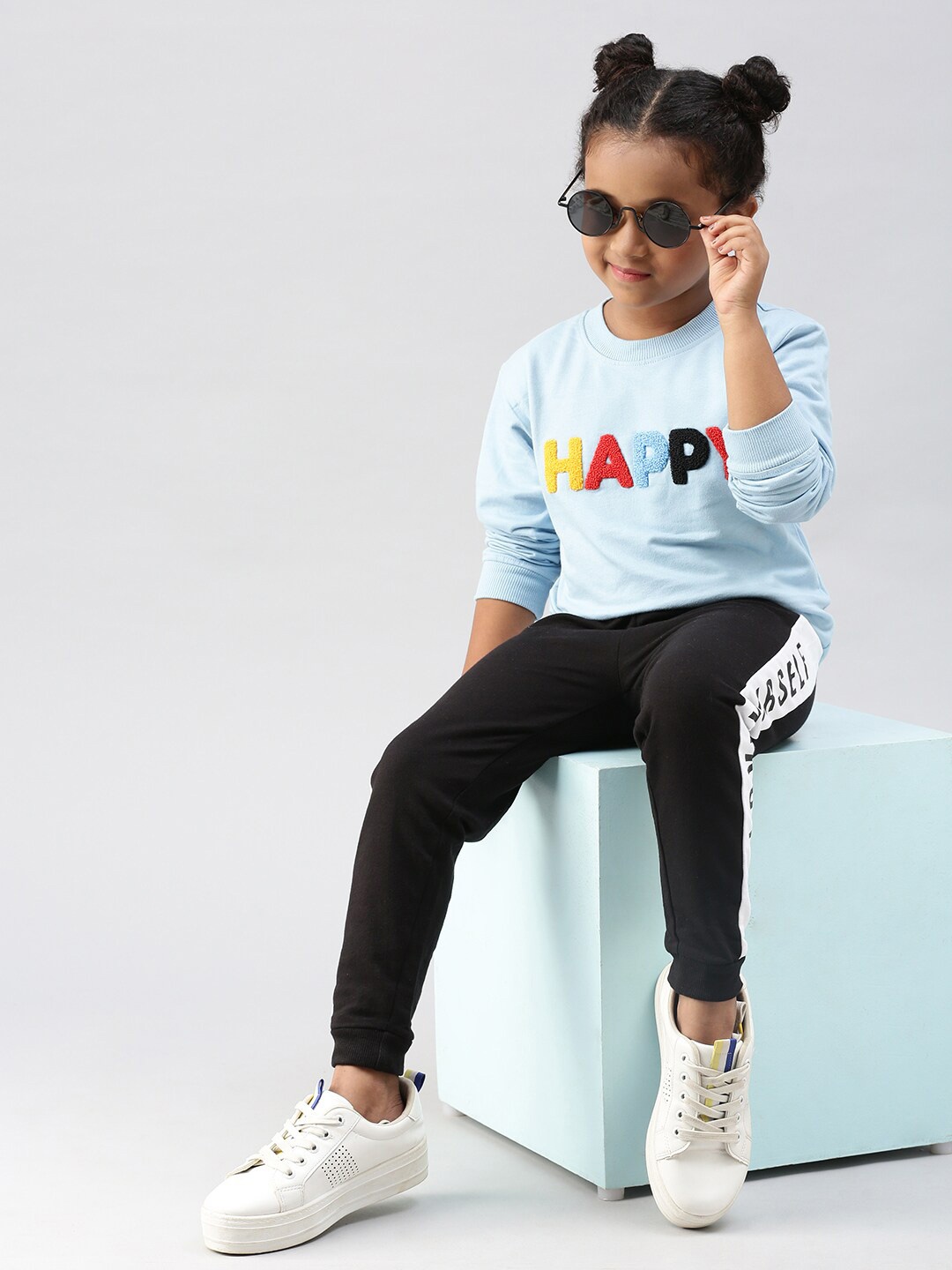 

PIPIN Girls Typography Printed Cotton Sweatshirt, Turquoise blue