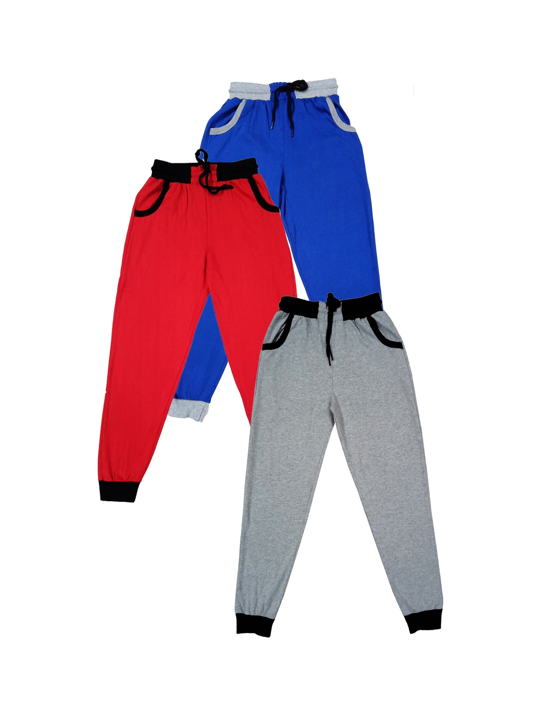 

IndiWeaves Boys Pack Of 3 Mid-Rise Pure Cotton Joggers, Grey