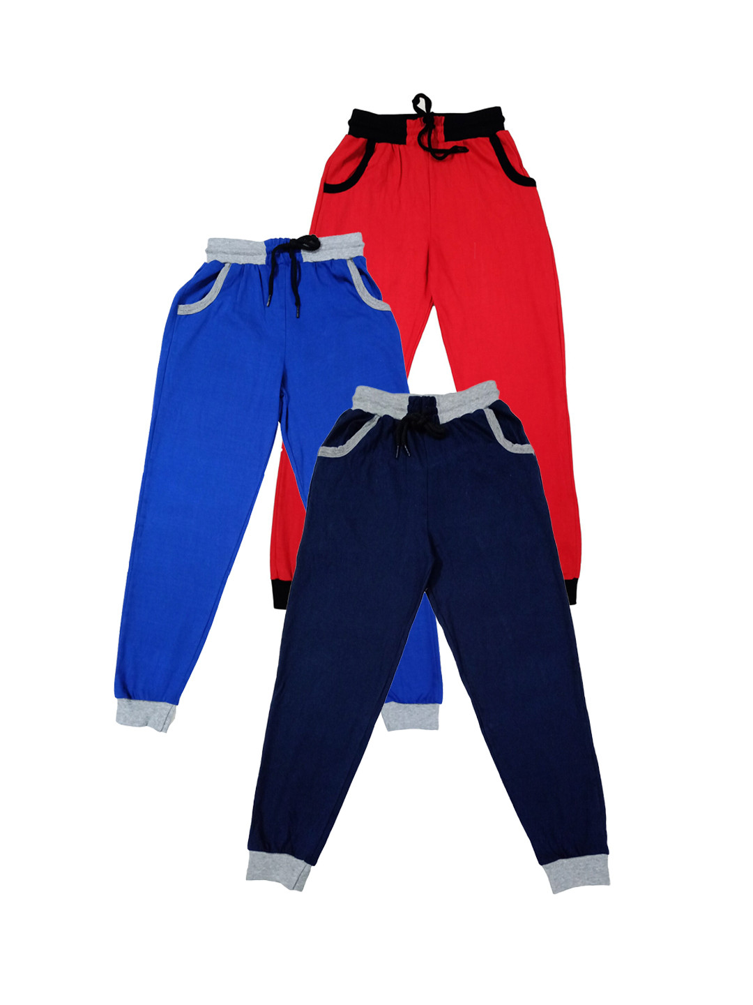 

IndiWeaves Boys Pack Of 3 Mid-Rise Pure Cotton Joggers, Black