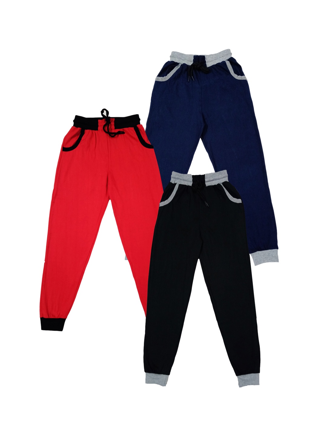 

IndiWeaves Boys Pack Of 3 Mid-Rise Pure Cotton Joggers, Black