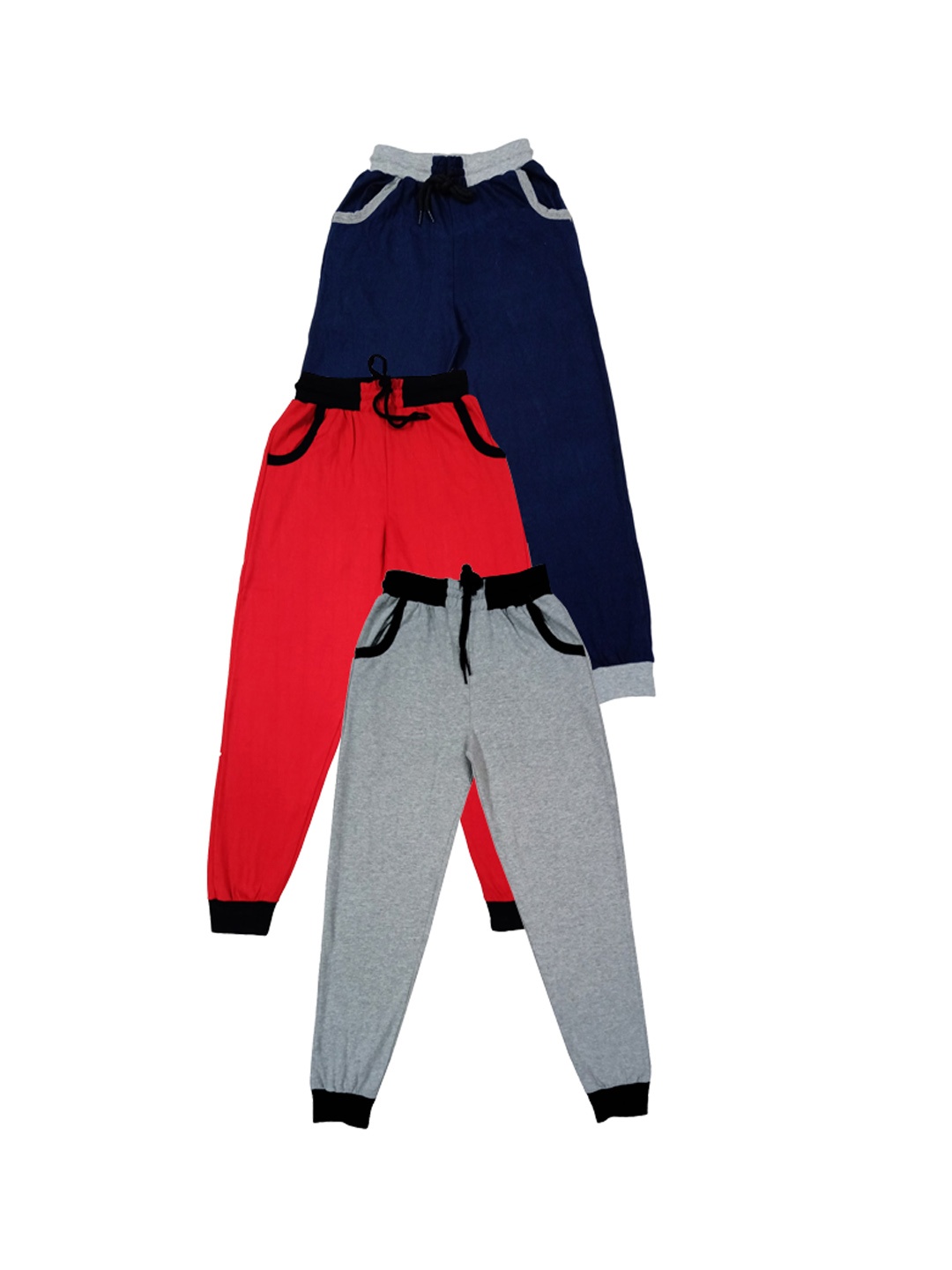 

IndiWeaves Boys Pack Of 3 Cotton Mid-Rise Joggers, Navy blue