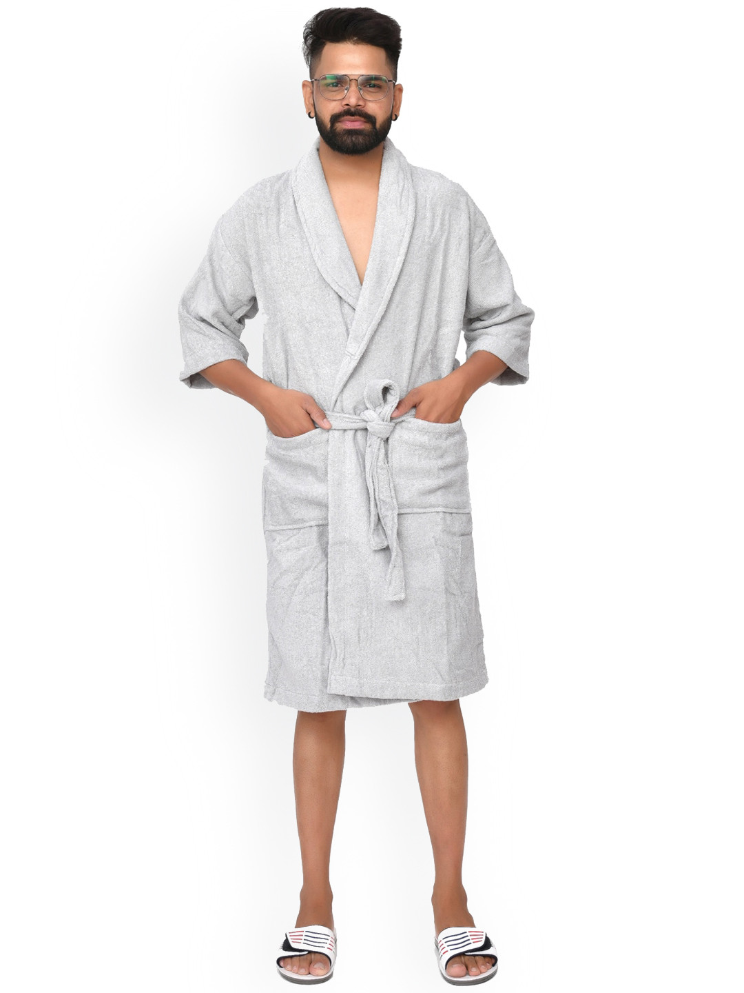 

Home Fresh Unisex Pure Cotton Shawl Collar Table Bath Robe, Grey