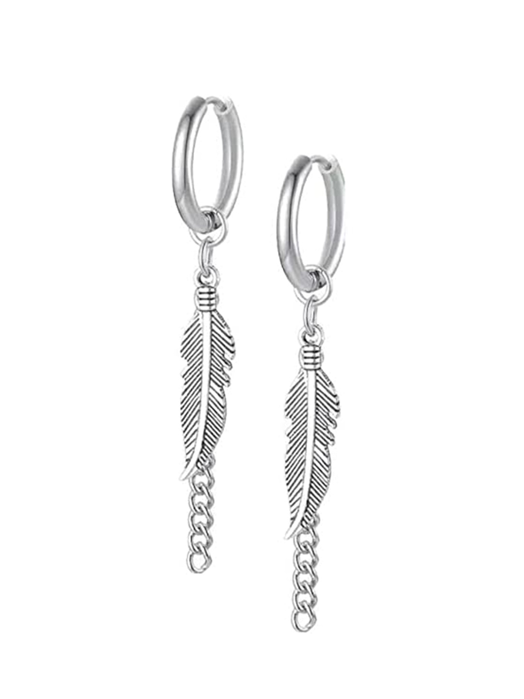 

VIEN Silver-Plated Feather Shaped Drop Earrings
