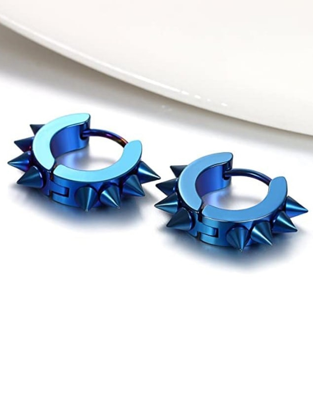 

VIEN Spiked Huggie Hoop Stainless Steel Earrings, Blue