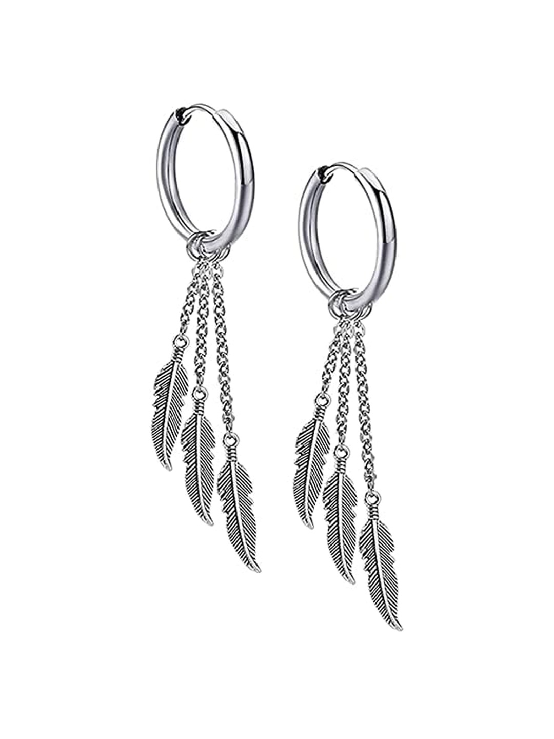 

VIEN Silver-Plated Feather Shaped Drop Earrings