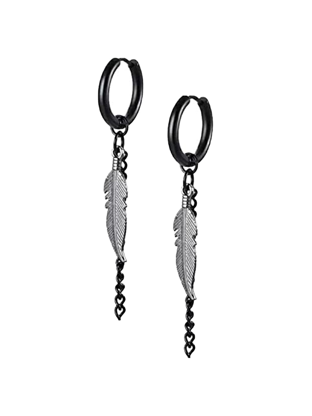 

VIEN Feather Shaped Drop Earrings, Black