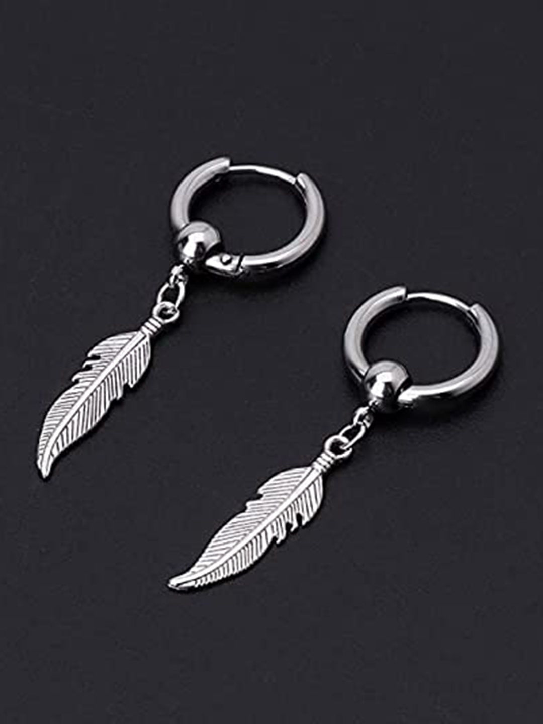 

VIEN Silver Plated Feather Shaped Hoop Stainless Steel Earrings