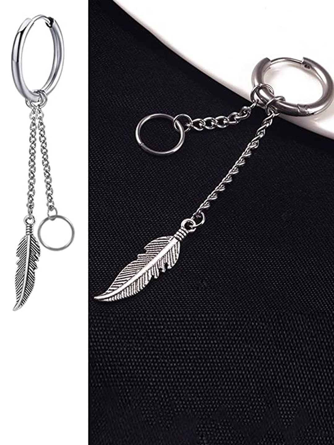 

VIEN Silver-Plated Feather Shaped Drop Earrings