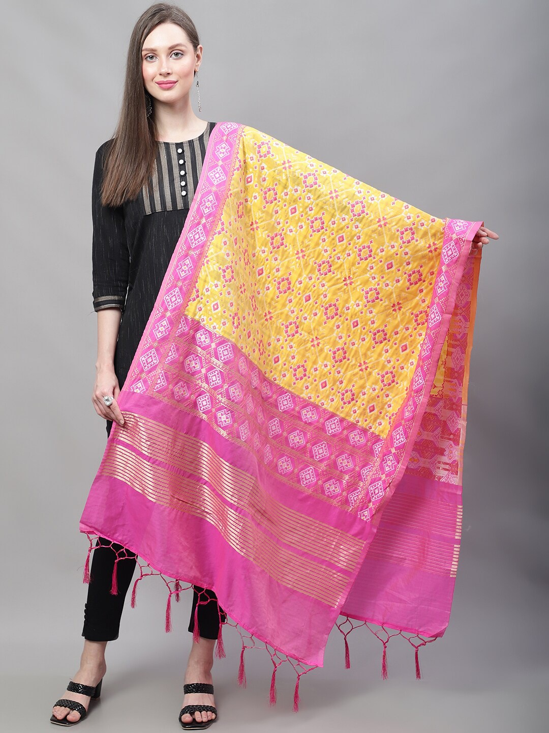 

LOOM LEGACY Ethnic Motif Woven Brocade Design Dupatta, Yellow