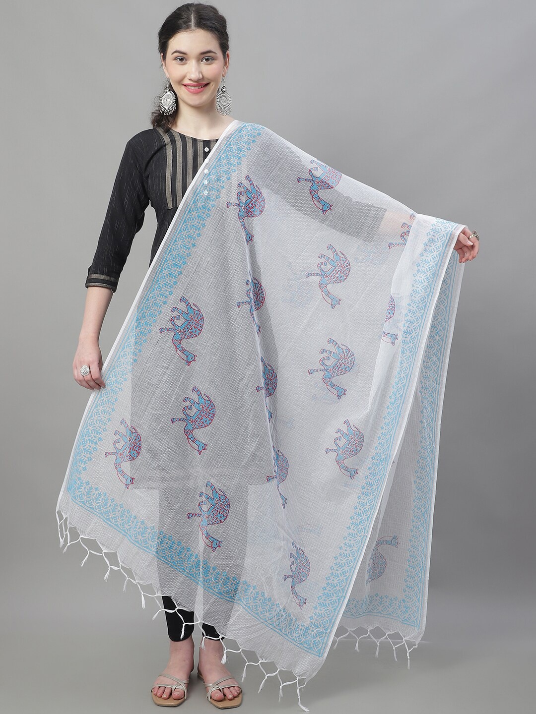 

LOOM LEGACY Ethnic Motifs Woven Design Dupatta, White
