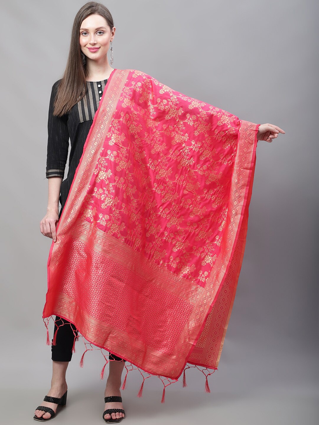 

LOOM LEGACY Woven Design Dupatta with Zari, Pink
